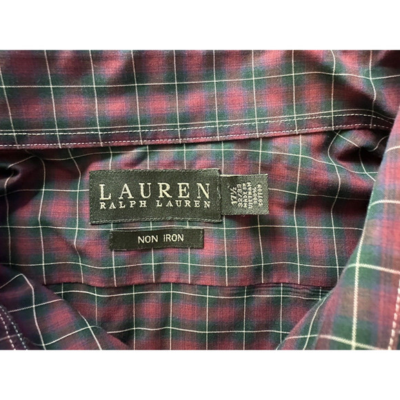 Lauren Ralph Lauren Button Down Shirt, Red/Green Plaid, Non-Iron Sz 17 1/2 32/33 - Picture 5 of 10